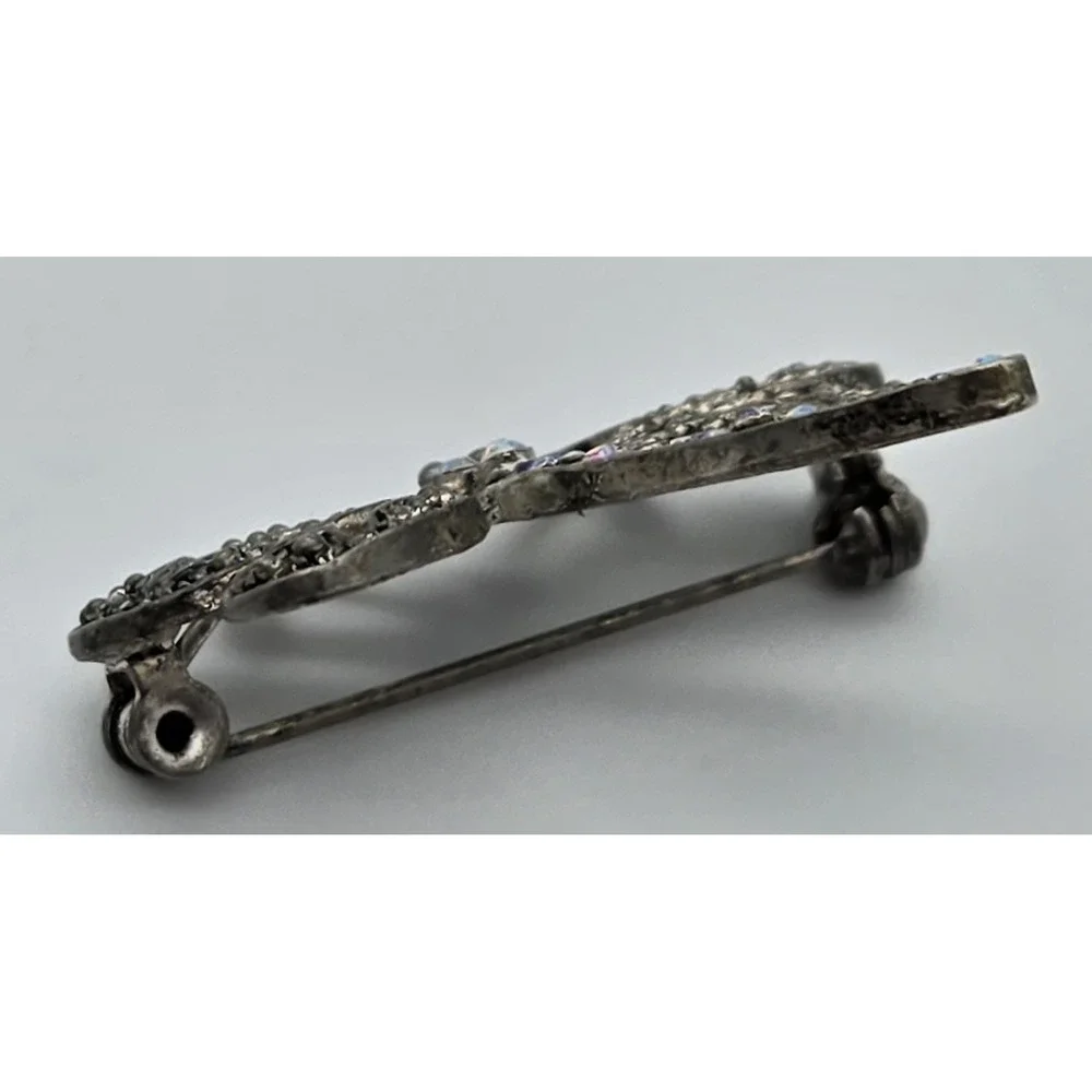 Vintage Dragonfly Brooch Silver Tone‎ Marcasite Style AB Rhinestone Insect Pin
